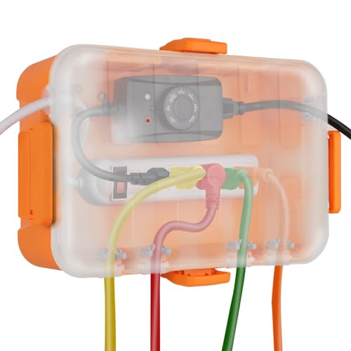 Flemoon Large Outdoor Electrical Box, Waterproof Extension Cord Cover | 6 Cable Entry Ports, IP54 Weatherproof Connection Box with Clear Lid for Photocell Light Sensor Timer, Outlet, Socket, Orange - color: Transparent and Orange, size: Large