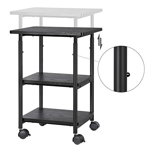 VASAGLE 3-Tier Printer Stand with Locking Wheels, Under Desk Printer Table - color: Ebony Black, size: 3 Tiers/Compact