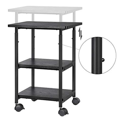 VASAGLE 3-Tier Printer Stand with Locking Wheels, Under Desk Printer Table - color: Ebony Black, size: 3 Tiers/Compact