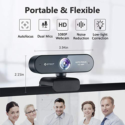 EMEET NOVA 1080P Webcam with Microphone, Auto Focus, 96°View Web Camera | Dual Mics for Laptop/Desktop, Plug & Play USB Streaming Computer Camera for Conference/Calling/Teaching/Gaming - style: NOVA 1080P w/ 2 Noise Cancel Mics