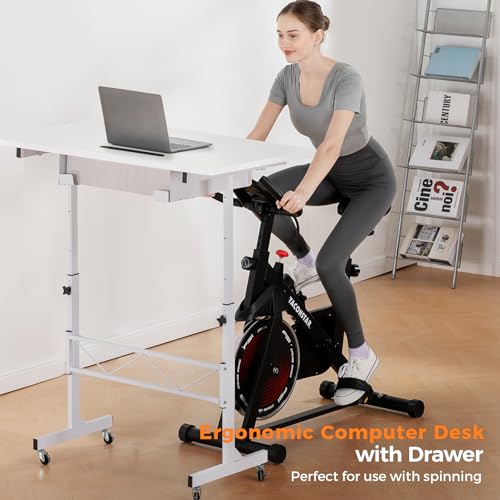 GTPLAYER Small Standing Desk Adjustable Height Small Computer Desk Mobile Portable Rolling Laptop Table with Wheels 32" Computer Workstation Sit Stand Desks Portable Standing Table Treadmill desks - color: Cf-white