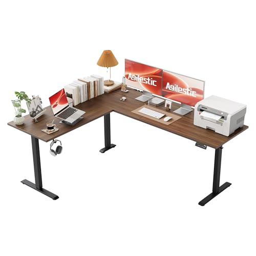 Agilestic 76 x 61 Inch L Shaped Electric Standing Desk, Dark Walnut - color: Dark Walnut, size: 75x61 Inch