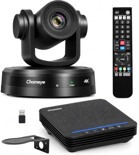 Chameye 4K PTZ Conference Room Camera 10X Optical Zoom and Bluetooth Conference Microphone, AI Auto Tracking, USB3.0 Plug and Play 4K HDMI PoE TF-Recording for Hybrid Meeting Small Church, C410+S4 - color: 4K 10x AI C410+Conference Mic