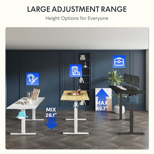 FLEXISPOT 60"x24" Electric Standing Desk, Black | One-Piece Desktop, 1" Thick Top, Height Adjustable, Stable Steel Frame, Home Office & Multi-Monitor Setup - color: Black, size: 60x24"