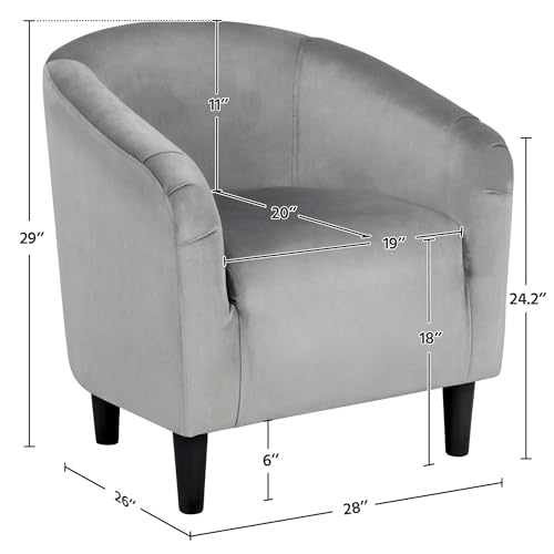 Yaheetech Velvet Accent Chairs, Compact Furry Barrel Chairs with a Curved Silhouette for Small Spaces, Living Room, Bedroom, Gray - color: Gray (Velvet), style: without Ottoman