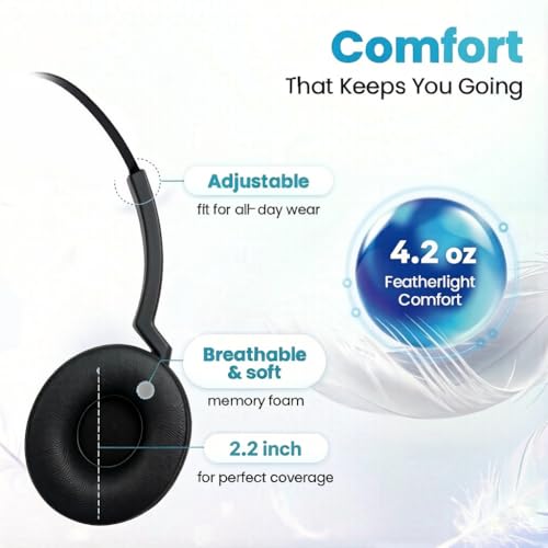 VT Wired UC-Headset with 2-Mic AI Noise-Cancelling - Work Headphones with USB-C/A for PC/Laptop/IP Phones for MS Teams,Genesys,3CX,Bria,Avaya Workplace,Cisco Jabber,GoogleMeet, Zoom,etc. (Binaural) - size: Binaural