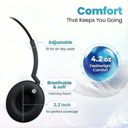 VT Wired UC-Headset with 2-Mic AI Noise-Cancelling - Work Headphones with USB-C/A for PC/Laptop/IP Phones for MS Teams,Genesys,3CX,Bria,Avaya Workplace,Cisco Jabber,GoogleMeet, Zoom,etc. (Binaural) - size: Binaural