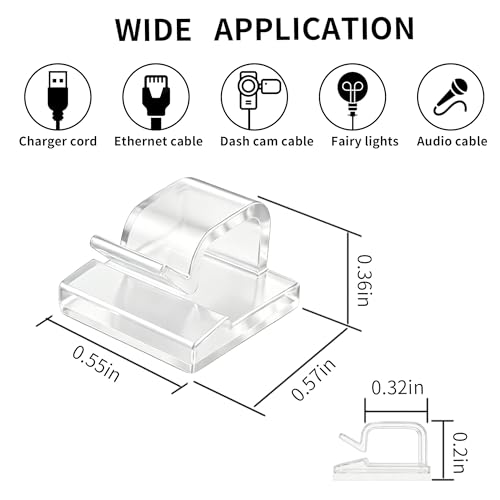 10 Pack Adhesive Cable Clips for Cord Management, Small Wire Holders for Desk Wall Car, Strong Sticky Cable Organizer for Phone Charger, USB, TV, Ethernet & More (10, Clear) - color: Clear