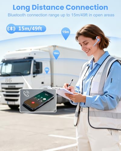 Bluetooth Headset,72H Work Single-Ear Wireless Earpiece for Cell Phone Call | 2 Charging Ways & 500mAh Charging Case,Dual Mic ENC Noise Cancel, Mute Button,V5.1 Hands-Free for Phone and Laptop - color: Light blue