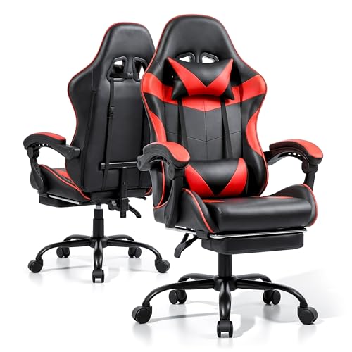 Gaming Chair with Footrest and Lumbar Support, Height Adjustable Chair with 360°Office Desk Chair,Heavy Duty 330lbs Computer Chair for Adults - color: Red & Black