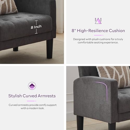 Upholstered Accent Chairs Set of 2, Tufted Armchairs for Living Room - color: Dark Grey