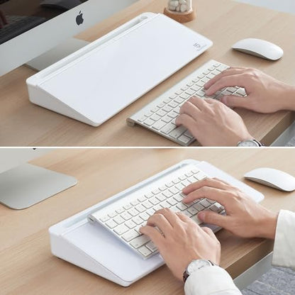 TSJ OFFICE Small Desktop Whiteboard -Glass Dry Erase Board Computer Keyboard Stand White Board Surface Pad with Drawer, Desk Organizers with Accessories for Office, Home, School Supplies - White - color: White