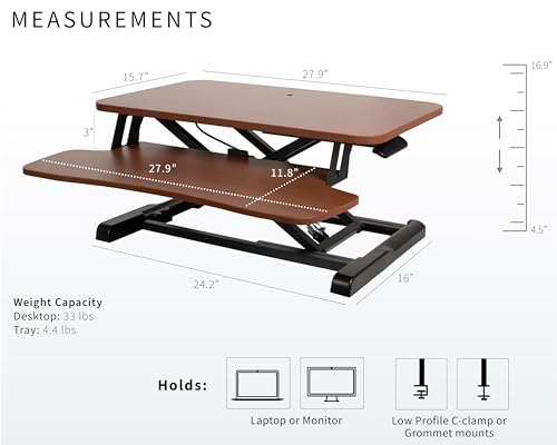 VIVO Dark Walnut 28 inch Standing Desk Converter, DESK-V028KA - color: Dark Walnut, size: 28"