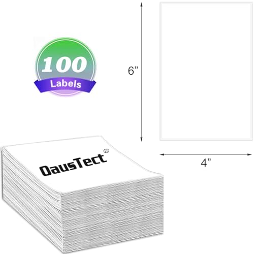 4x6 Thermal Labels, OausTect 100 FanFold Shipping Labels, White Perforated Printer Labels Stickers Compatible with Zebra, Rollo, Thermal Printer, Permanent Strong Adhesive, Business Grade - size: 100 Labels