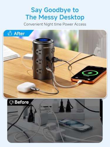 6FT Tower Power Strip with Dedicated 20W PD USB-C Port - color: Black, size: 6FT