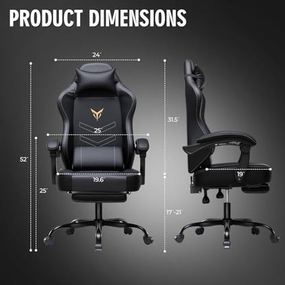 GTPLAYER Gaming Chair, Office Chair High Back Computer Chair with Foot Rest for Adults, Leather Desk Chair Executive Ergonomic Height Adjustable with Headrest and Lumbar Support, 300lbs Dark Black - color: Dark Black