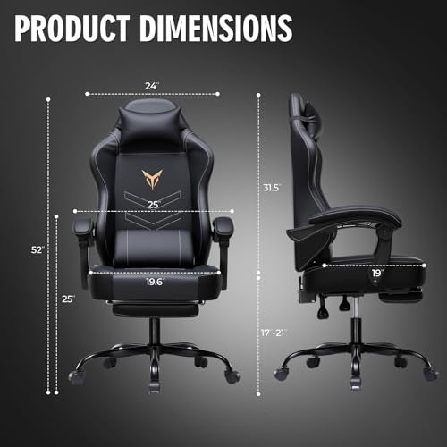 GTPLAYER Gaming Chair, Office Chair High Back Computer Chair with Foot Rest for Adults, Leather Desk Chair Executive Ergonomic Height Adjustable with Headrest and Lumbar Support, 300lbs Light Black - color: Light Black