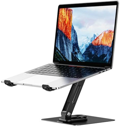 BESIGN LS12 Laptop Stand with 360° Rotating Base, Ergonomic Adjustable Notebook Holder, Computer Riser Stand Compatible with Air, Pro, Dell, HP, Lenovo More 10-14" Laptops (Black)