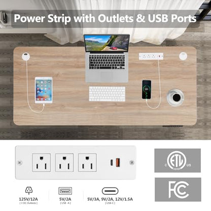 farexon 48 x 24 inch Standing Desk Electric Adjustable Height with Power Outlets, Stand up Desk with Wheels, Preset Heights Home Office Gaming Computer Workstations Table（Oak - color: Oak, size: 48 x 24''-Outlets