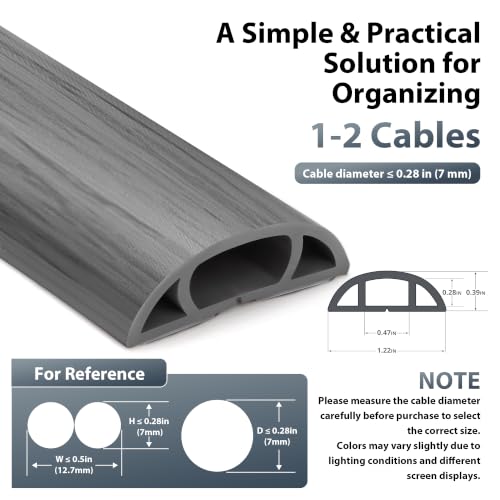 Self Adhesive Cord Cover Floor, 10FT Cable Hider Prevent Cable Trips | Floor Cable Covers for Cords, Hide Extension Cord Hider, Protector Cable Cavity: W 0.47" x H 0.28", Gray Wood - color: Gray Wood, size: W 1.22" X L 10'