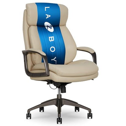 La-Z-Boy High-Back Ergonomic Office Chair, AIR Lumbar Support Leather Chair | Nova, 350lb Capacity Executive Task Chair, Padded Headrest & Arms, Layered Foam Seat Cushion, Swivel, Back Pain Relief, Cream - color: Cream