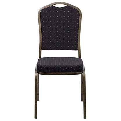 Flash Furniture Hercules Fabric Crown Back Stackable Banquet Chair, Black | Gold Vein Frame, Fabric Upholstery - color: Black Patterned Fabric/Gold Vein Frame, size: Set of 1