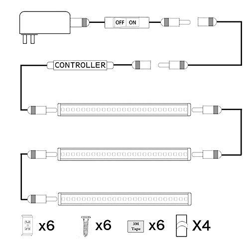 AIBOO LED Under Counter Light Rigid Bar Under Above Cabinet Plug in Kitchen Lights Linkable with Rocker Switch(4 Panels,Daylight White) - color: Daylight White, size: 4-Bar-Kit