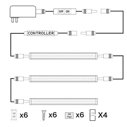 AIBOO LED Under Counter Light Rigid Bar Under Above Cabinet Plug in Kitchen Lights Linkable with Rocker Switch(4 Panels,Daylight White) - color: Daylight White, size: 4-Bar-Kit