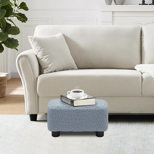 CAROLMADE Small Foot Stool Ottoman Footstool with Legs Under Desk Footrest for Living Room Bedroom and Office, Soft Blue - color: Soft Blue, size: 11"d X 15.4"w X 8.3"h