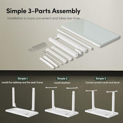 FEZIBO 48 × 24 Electric Standing Desk with Drawers, Whole-Piece Glass Adjustable Height Desk, One-Piece Quick Install Adjustable Sit Stand Desk, White - color: White, size: 48 inch