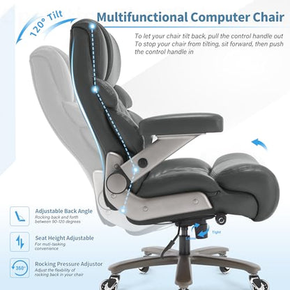 VUZI 700lbs Big and Tall Office Chair, Large Executive Leather Desk Chair - color: Grey