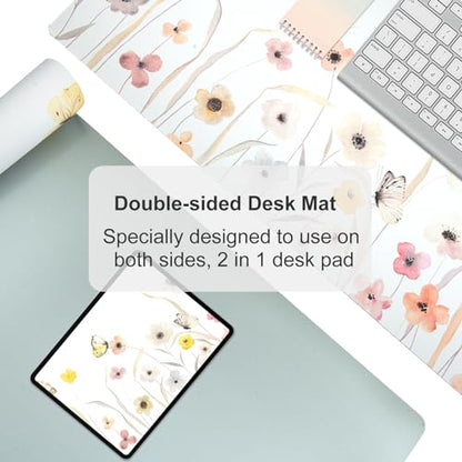 Faux Leather Large Mouse Pad, Office Desk Mat, 31.5"x15.7", Butterflies - color: Floral Butterflies, size: 31.5L x 15.7W inches