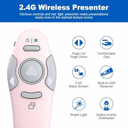 QUI 2 Pack Wireless Presenter PowerPoint Clicker, USB, Pink | RF 2.4G USB Presentation Clicker,Support PowerPoint, Google Slides, Keynote, Compatible with Windows & Mac - color: Pink, style: USB