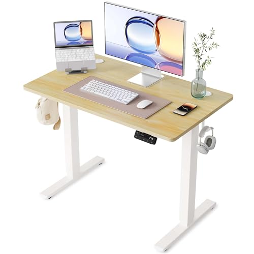 YIHAYO Electric Standing Desk, 40 x 24 Inches Stand Up Desk with Splice Board, Adjustable Height Desk, Computer Desk for Home Office, White Frame/Natural Top - color: White Frame/Natural Top, size: 40*24 Inch