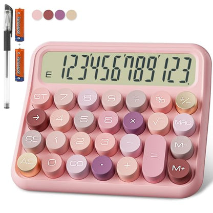 DECKLIT Battery Desk Calculator - 12 Digit Extra Large 5-Inch LCD Display, Big Buttons Easy to Press, 15 Tilt Screen for Kids (Rose) - color: Rose