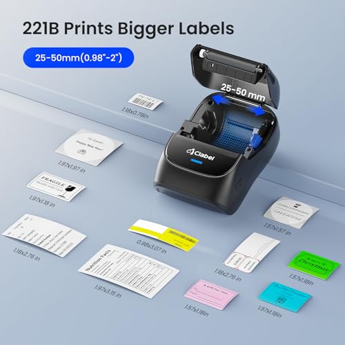 CLABEL 221B 2" Bluetooth Thermal Label Printer with 1 Label Roll, Black | Portable Inkless Barcode Maker, Compatible with iOS and Android, Ideal for Small Business, Retail, Office and Home - color: Black
