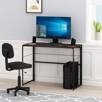 FURINNO Riau No Tool/No Assembly/Folding Metal Frame Computer Desk, Rustic Oak/Black - color: Rustic Oak/Black, size: 39 inches