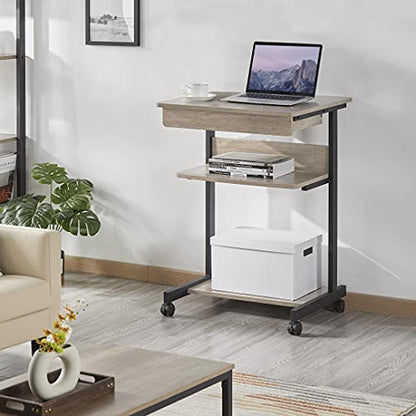 Yaheetech Tiny Mobile Computer Desk, 3-Tier Rolling Cart with Drawer, Gray - color: Grey
