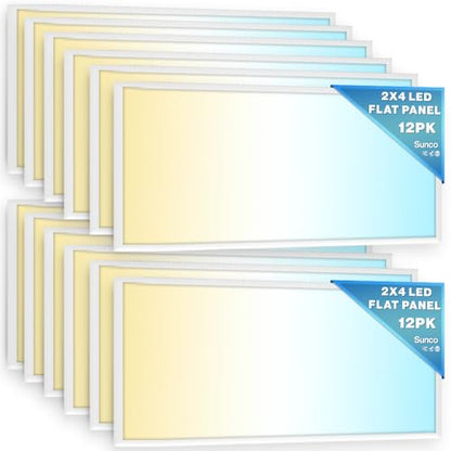 Sunco 12 Pack 2x4 LED Flat Panel Lights 3CCT Selectable, 30-50W, Dimmable - size: 2x4