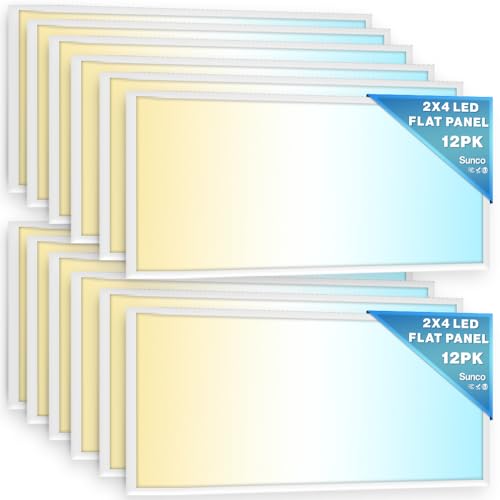 Sunco 12 Pack 2x4 LED Flat Panel Lights 3CCT Selectable, 30-50W, Dimmable - size: 2x4