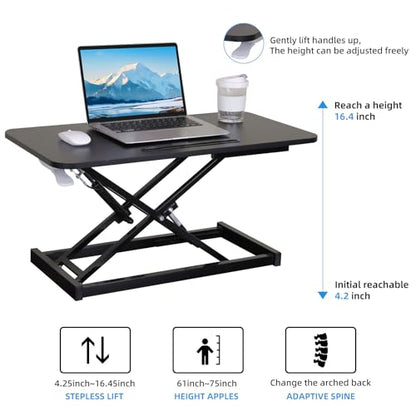 32" Standing Desk Converter, Height Adjustable Sit to Stand Up Desk Workstation, Dual Monitor Desk Riser with Keyboard Tray Riser Laptop for Home Office (Black 1)