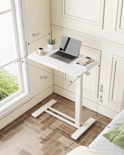FLEXISPOT H7 PRO 90° Tiltable Mobile Overbed Table with Pneumatic Lift,28'' | Full foldable bedside table with adjustable desktop for laptop, Rolling Computer Cart and bed sofa.27.6" W x 15.7" D,White - color: White, size: 28x16