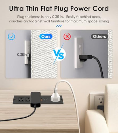 45W USB C Recessed Power Strip, Ultra Thin Flat Plug Recessed Outlet, 4 AC Outlets & 3 USB Port, Flush Mount for Conference Rooms, Office Tables, Furniture-6FT Cord - size: 6FT, style: 45W-2C1A-Black