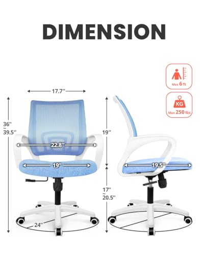 NEO CHAIR Office Computer Chair Ergonomic Mid-Back Mesh Desk Chair, SkyBlue | Breathable Mesh Back with Lumbar Support, Height Adjustment, Smooth Rolling Casters for Home Office, Study or Gaming Setup - color: Sky Blue-fabric