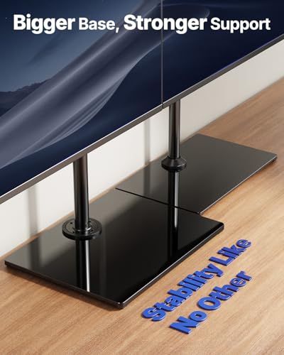 HUANUO Dual Monitor Stand with Laptop Desk Mount, Freestanding Glass Base | Fits 13-32 Inch Screens, Up to 17 Inch Laptop, 22 lbs/Monitor Arm, 19.8 lbs/Tray Arm, 2 Setup Options, VESA 75x75/100x100mm