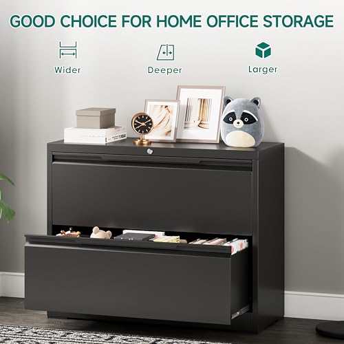 2 Drawer File Cabinet with Lock,Lateral File Cabinet,35.4" W Metal File Cabinets for Home Office,Hanging Files Letter/Legal/F4/A4 Size (Black-Assembly Required) - color: Black, size: 2 Drawer-Lateral-36"W
