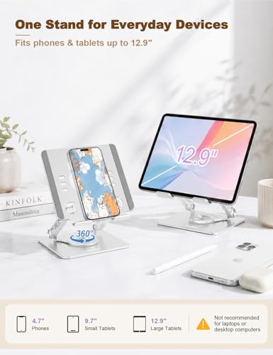 Aoviho Tablet Stand 360° Rotating Aluminum Holder, Adjustable, Portable and Foldable Monitors Stand for iPads, Compatible with 4-12.9" Tablets, Silver - color: Silver