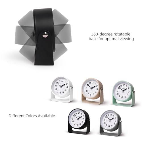 TIMESS Analog Alarm Clock with Snooze & Light, Silent Non-Ticking, Black | On-demand light, quartz movement, battery operated, easy to set, gentle wake alarm, bedside clock for home, travel, or office - color: Black