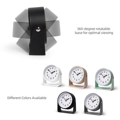 TIMESS Analog Alarm Clock with Snooze & Light, Silent Non-Ticking, Black | On-demand light, quartz movement, battery operated, easy to set, gentle wake alarm, bedside clock for home, travel, or office - color: Black