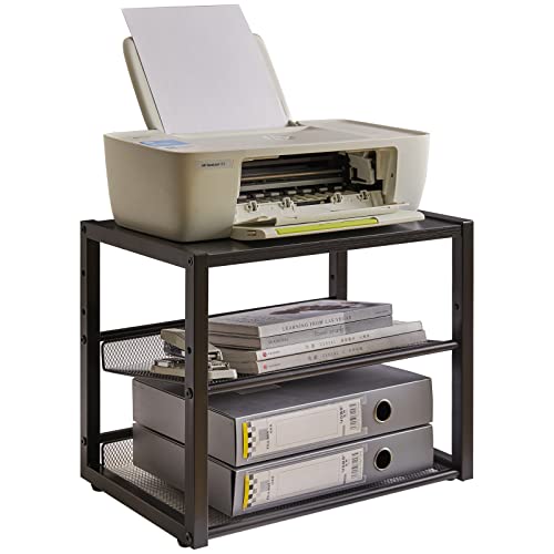 YMYNY 3 Tiers Desktop Printer Stand,17.32 x 13.78 x 11.02 in Black,UHPT001B